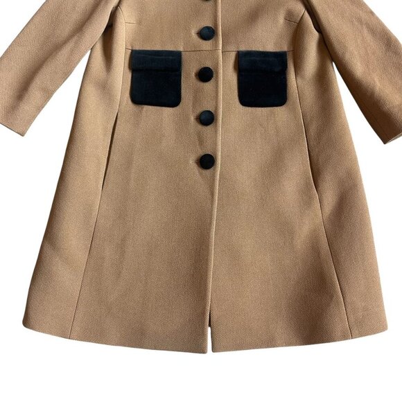 Orla Kiely Wool Blend Camel Coat Jacket Button-Down Velvet Pockets Size 6 Women - Picture 6 of 13